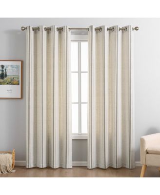 Linen Blend Geometric Striped Room Darkening Curtains Pair