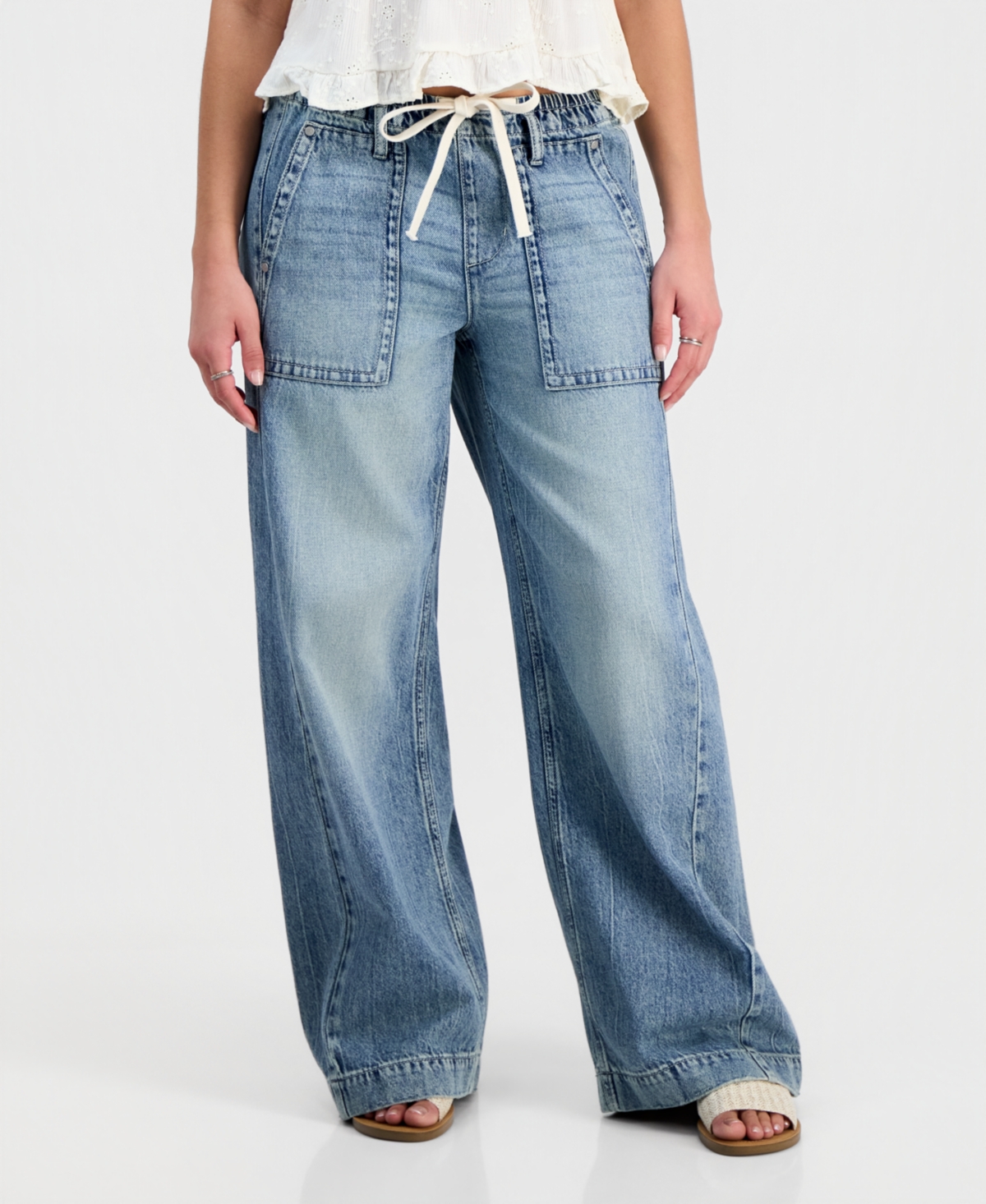 Celebrity Pink Juniors' Lightweight Tie-Waist Wide-Leg Jeans