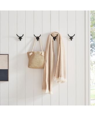 4 Piece Goat Head with Horns Decorative Wall Hook Set