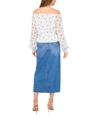 Women's Floral Off-The-Shoulder Long-Sleeve Tie-Front Blouse