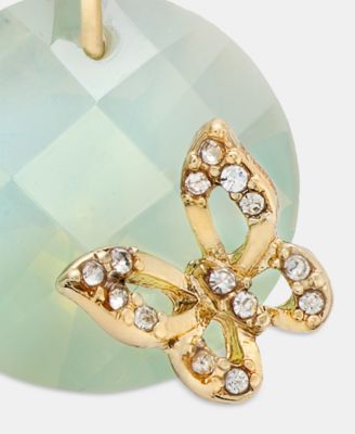 Gold-Tone Butterfly Pav&eacute; Stone Bead Drop Earrings