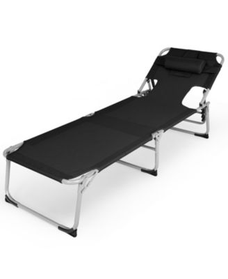 SUGIFT Black Folding Beach Lounge Chair with Pillow for Outdoor