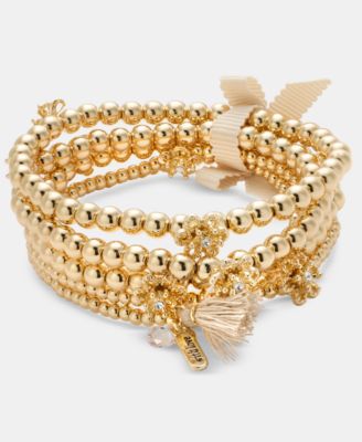 Gold-Tone Crystal Multi Bead Layered Stretch Bracelet