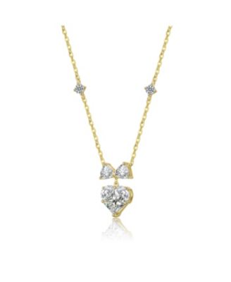 14K Gold Plated with Clear Cubic Zirconia Heart Design Necklace
