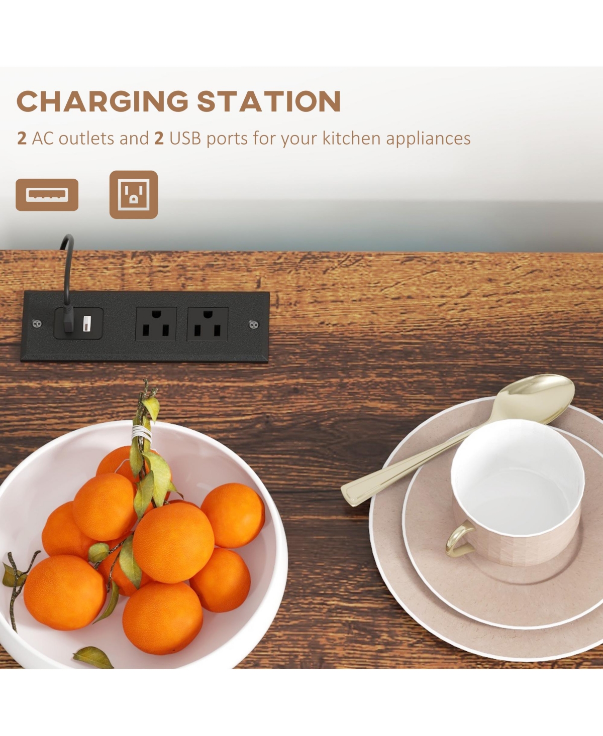 Homcom Led Wine Cabinet with Charging Station, Wine Racks, Glass Holders