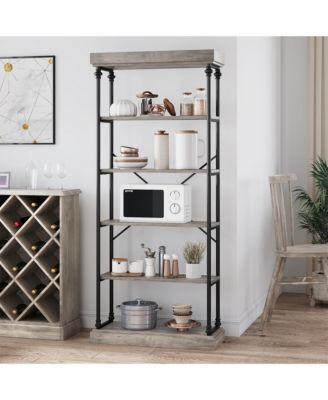 6 Tier Bookshelf Industrial Bookcase Wood Tall Standing Bookshelves Wood Vintage Display Rack Rustic Bookshelf