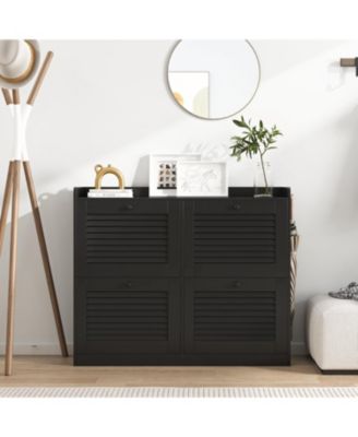 Large 4-Drawer Shoe Cabinet, Narrow Hidden Shoe Rack with Wooden Legs, Freestanding Entryway Organizer for Bedroom Living Room Hallway