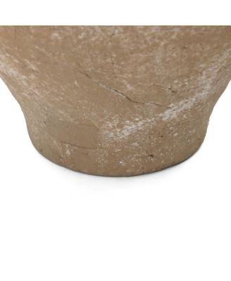 11" Rustic White & Brown Terracotta Vase, Vintage Wide-Body, Narrow-Mouth Ceramic Accent for Farmhouse Decor