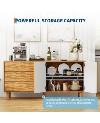 Modern Sideboard Buffet Cabinet with Undulating Fluted Design, 61 in Wood Kitchen Storage Cabinet with 3 Drawers & 2 Door, Accent Console Table