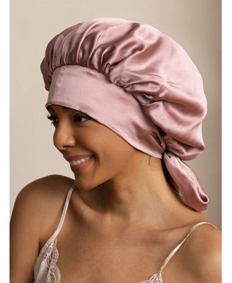 Silksilky Women's Silk Casual Bonnet with Long Ribbons (Two-tone and Double-sided) - Pink