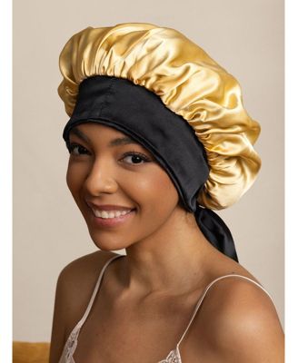 Silksilky Women's Silk Casual Bonnet with Long Ribbons (Two-tone and Double-sided) - Yellow