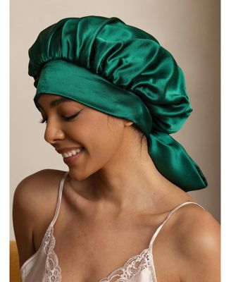 Silksilky Women's Silk Casual Bonnet with Long Ribbons (Two-tone and Double-sided) - Green