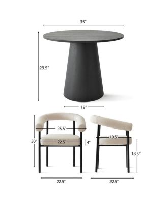 3-Piece Modern Round Dining Table Set with Boucle Armchairs and Pedestal Table, Small Space Table Set for 2