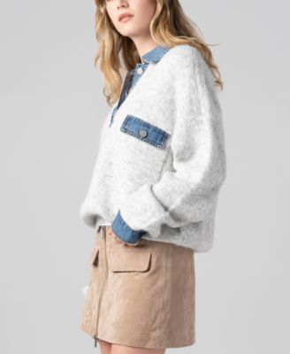 Women's Denim Collar Button Front Sweater