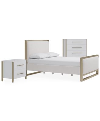 Emila 3-Pc. Upholstered Cal. King Bedroom Set Bed, 2-Drawer Nightstand and Chest