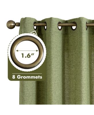 Linen Blend Solid Striped Room Darkening Curtains Pair, 52"Wx 96"L