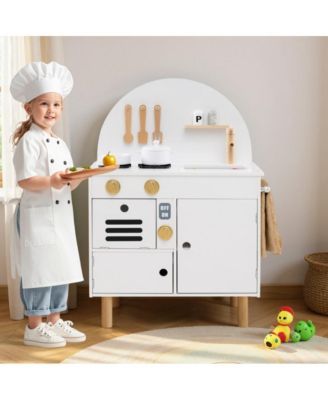 Wooden Kids Play Kitchen with Stove Sink Microwave and Oven
