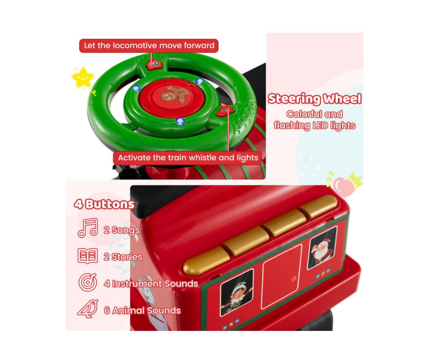 Детская игрушка HONGGE 6V Kids Ride On Train with Carriage and LED Lights, цвет: Зелёный — фото 7