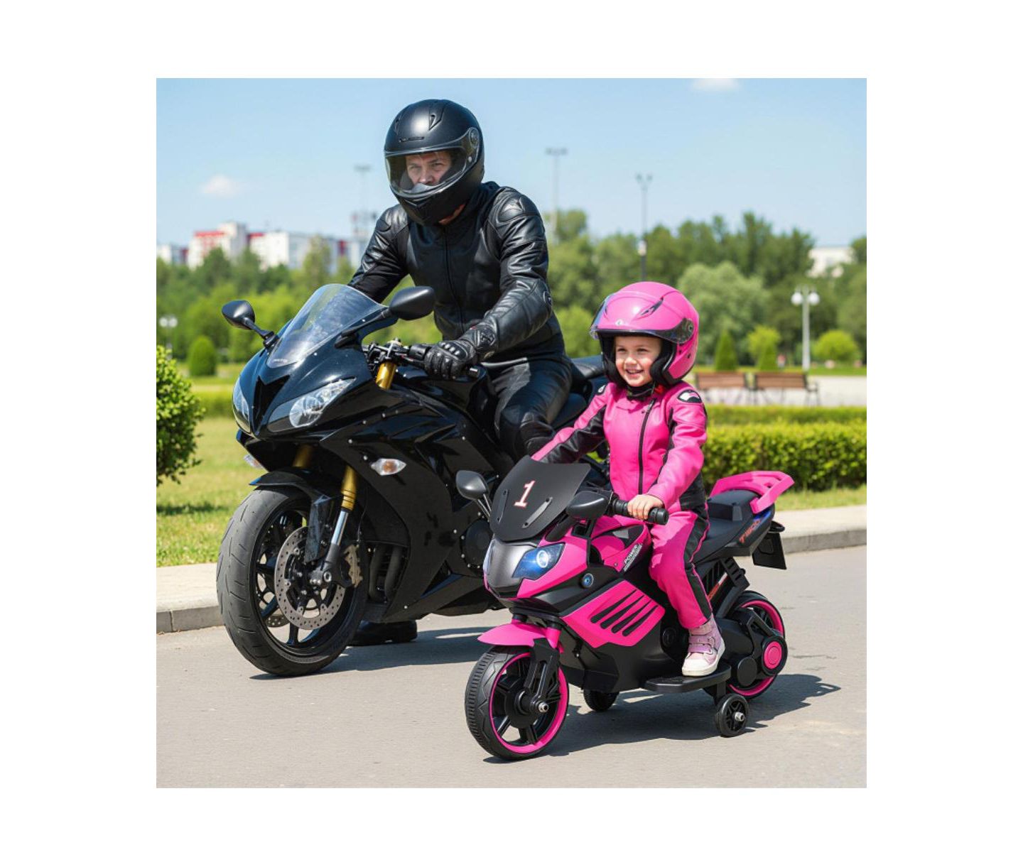 Детская игрушка HONGGE 6V Kids Motorcycle with Headlights Music and Training Wheels, цвет: Розовый — фото 9