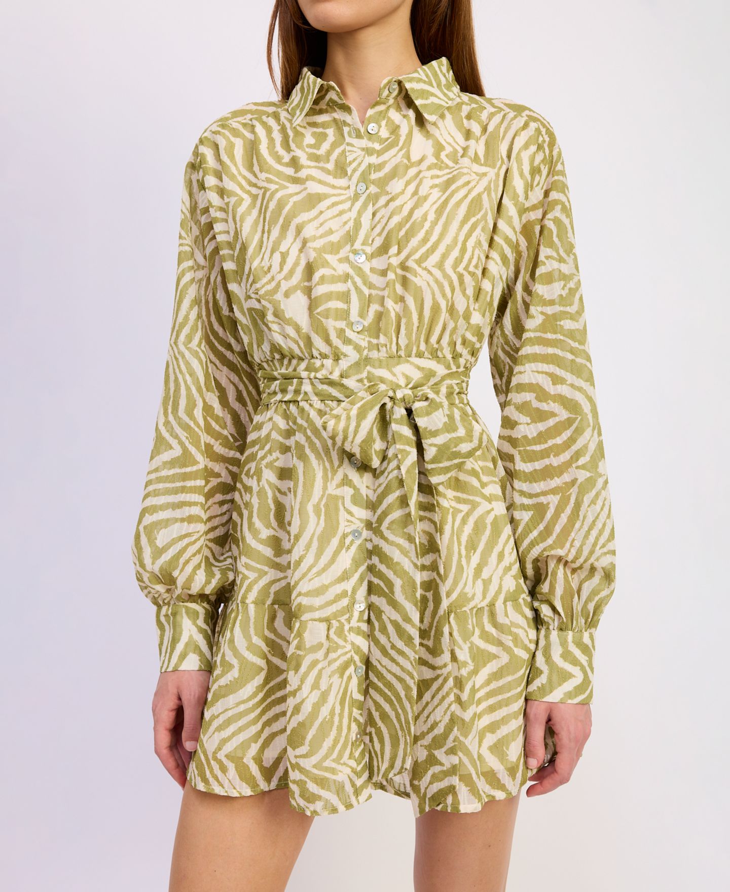 Женское платье En Saison Skylar Button Front Mini, цвет: Молочный белый шартрез — фото 1
