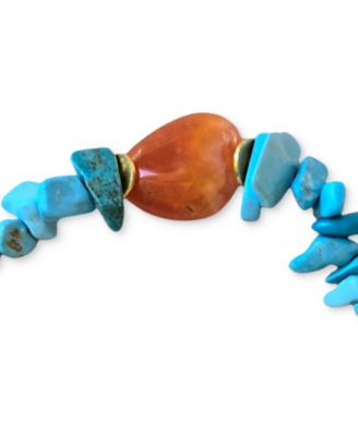 Gold-Tone Turquoise and Carnelian Stretch Bracelet