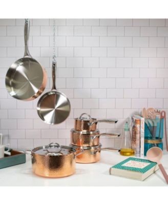 Vintage Tri-Ply Copper 5.5" Saucepan 1qt. with Lid, Hammered
