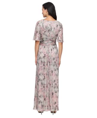 Women's Printed V-Neck Bodre Long Dress