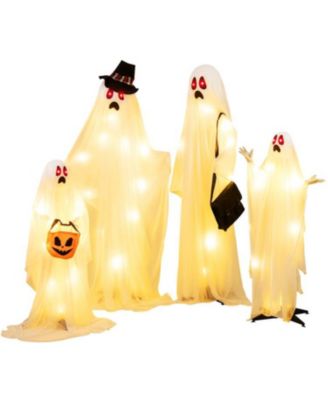 4 PCS Halloween Light up White Cloth Ghost Family with Red and Warm White LED Lights