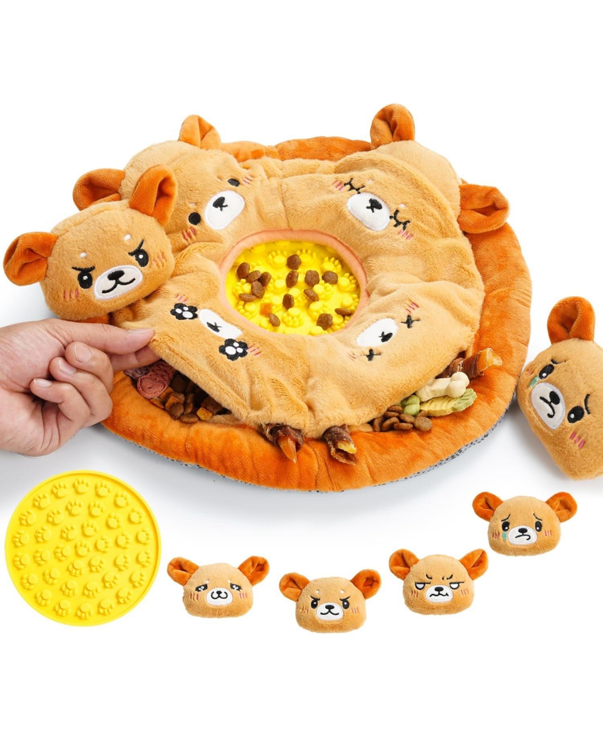 Nocciola Bear Circus Toy Licking Mat plus Snuffle Mat, Hide and Seek Toy set, 6 in 1 Squeaky Toy Set for Cats & Dogs