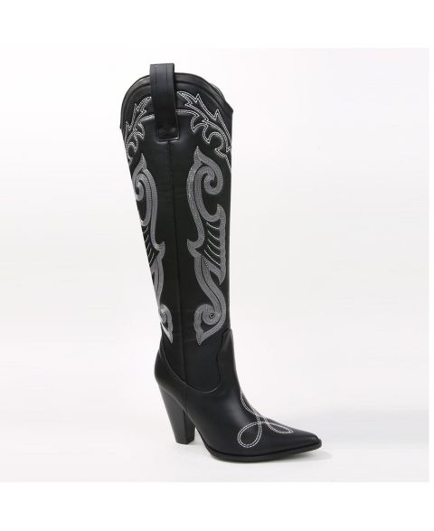 Женские ботинки BERNESS Ashley Embroidered Western Knee-High, цвет: Чёрный