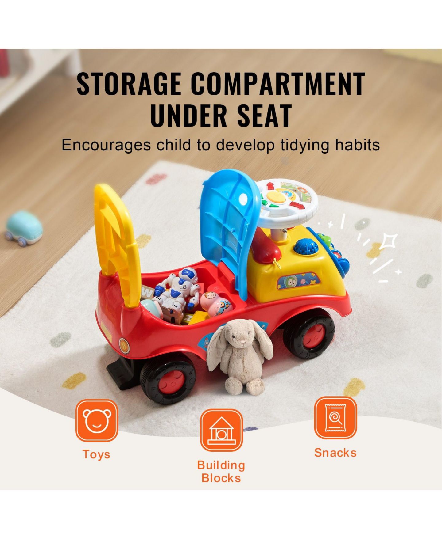 Детская игрушка Mecale Ride On Push Car Sit-to-Stand with Musical Steering Wheel & Under-Seat Storage, Ages 1-3, цвет: Жёлтый — фото 6