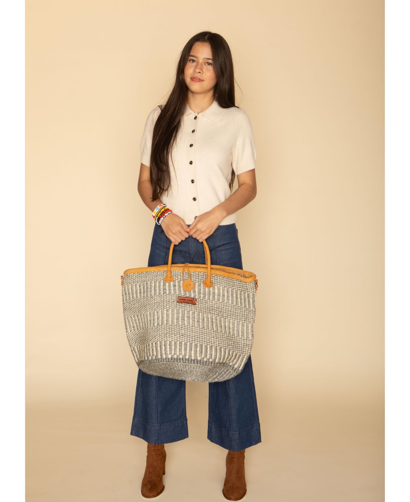 Женская сумка SAWA SAWA Ash Wisdom Handwoven Sisal Straw Basket, цвет: Серый / Молочный — фото 2