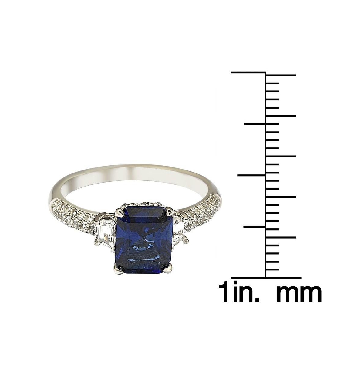 Suzy Levian Sterling Silver Sapphire & Created White Sapphire Emerald Cut Proposal Ring (8 mm