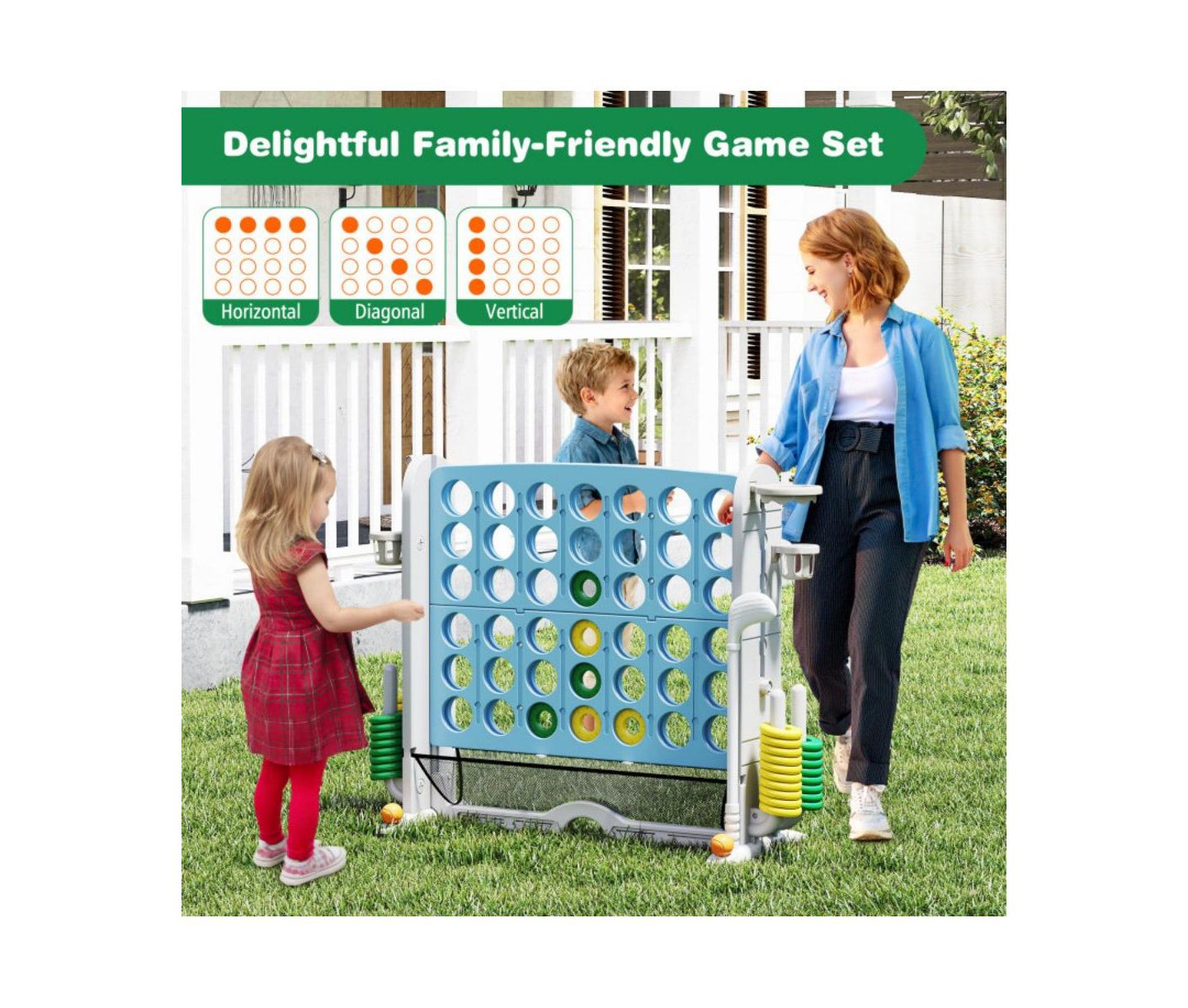 Детские игрушки HONGGE Jumbo 4 to Score 4-in-1 Game Set with Adjustable Height, Ages 3+, цвет: Синий — фото 10