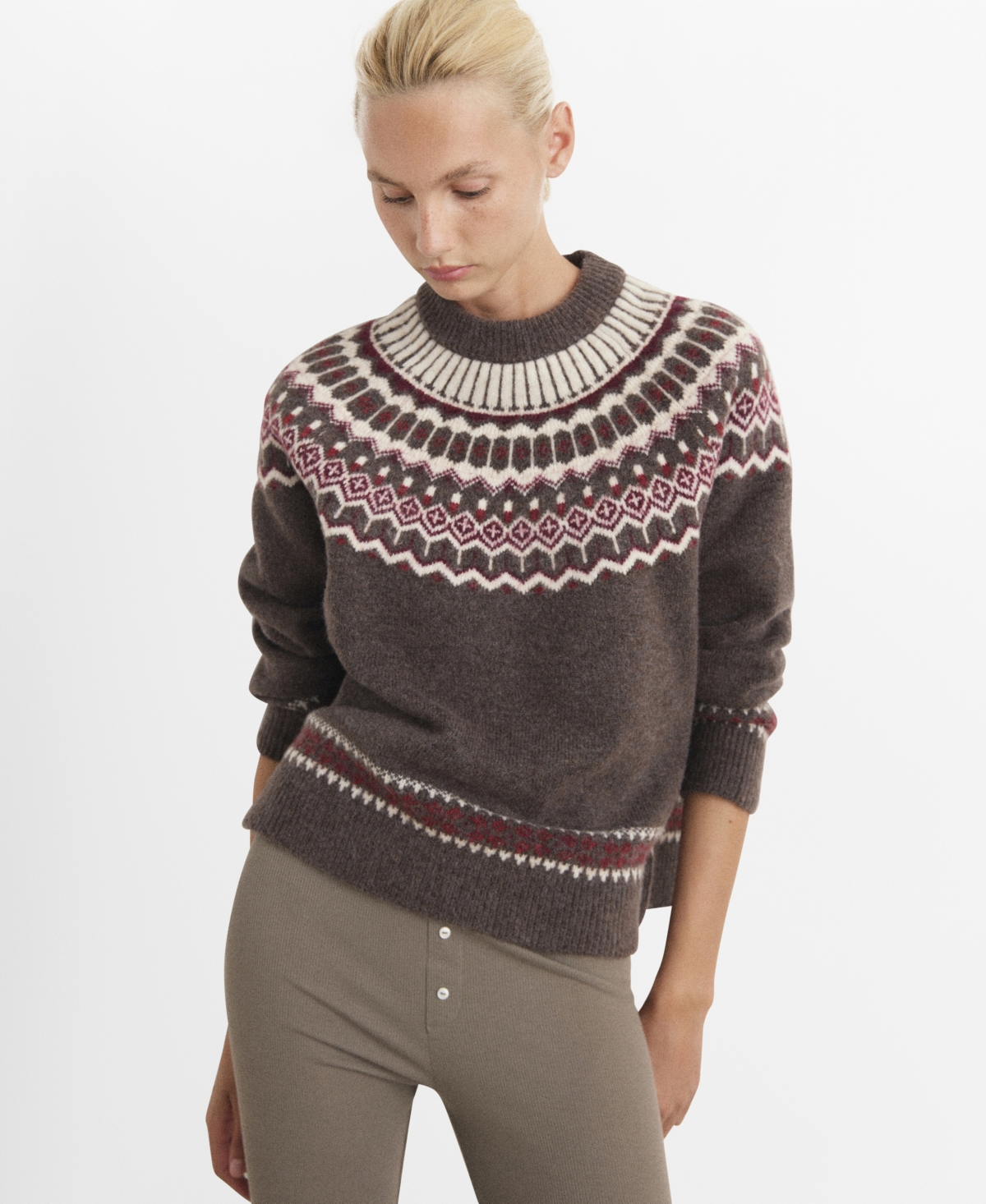 Mango Women's Round Neck Jacquard Pajama