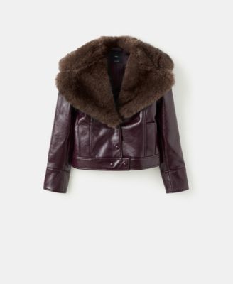 Women's Fur-Effect Collar Faux-Leather Jacket