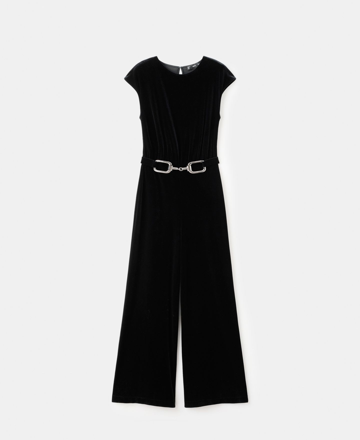 Женский комбинезон MANGO Velvet Belt Jumpsuit, цвет: Чёрный — фото 1