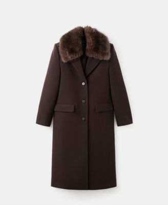 MANGO - Women's Fur Collar Wool Coat