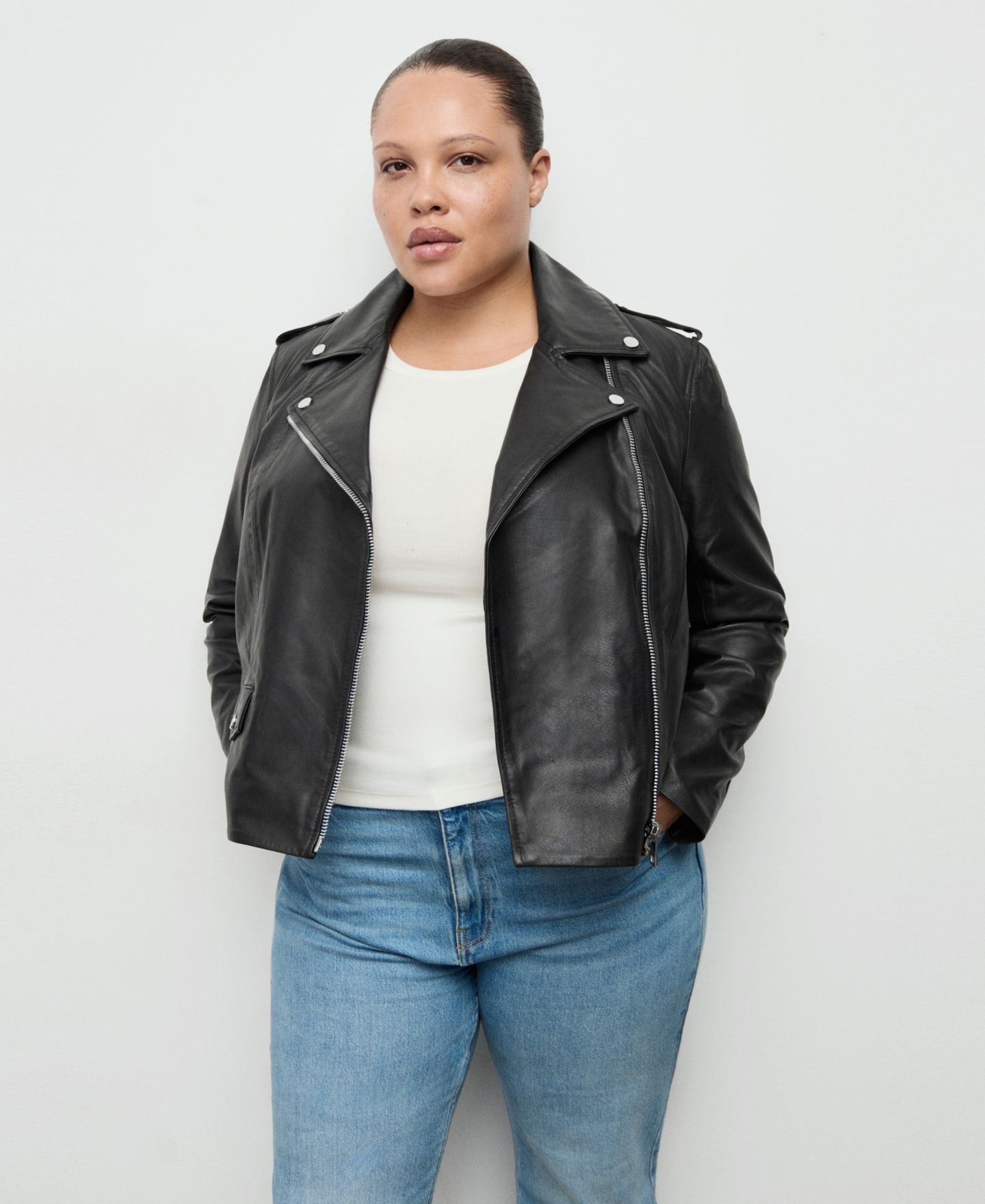Женская куртка Mango Leather Biker, цвет: Чёрный — фото 6