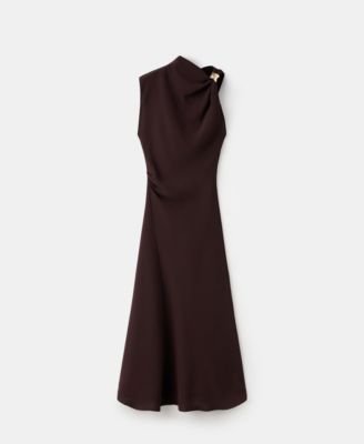 MANGO - Women's Asymmetrical Neck And Metallic Detail Dress