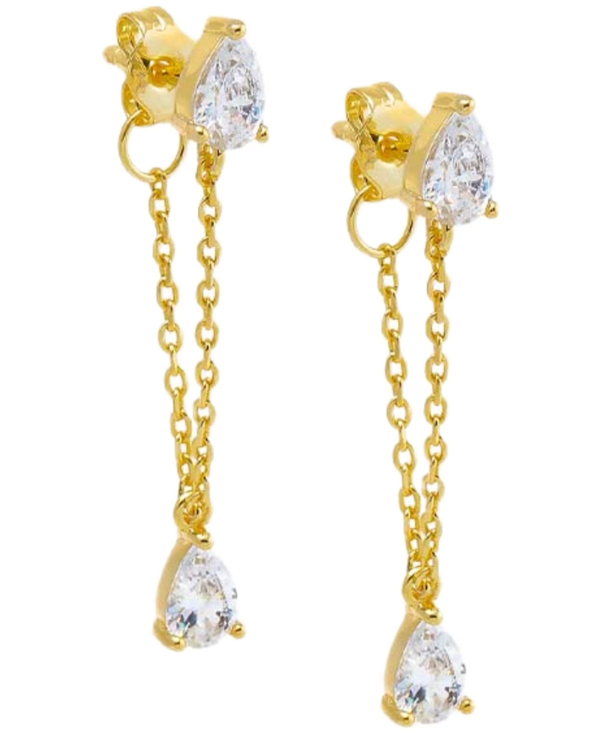By Adina Eden Dangling Teardrop Chain Front Back Stud Earrings In Gold