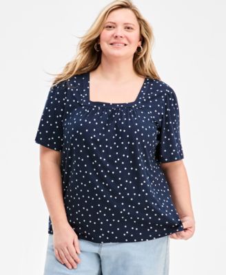 Plus Size Short Flutter-Sleeve Square-Neck Knit Top