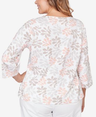Plus Size Printed Stretch Jersey Scoop Neck Top