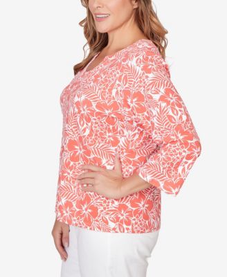 Plus Size Printed Stretch Jersey Horseshoe Neck Top