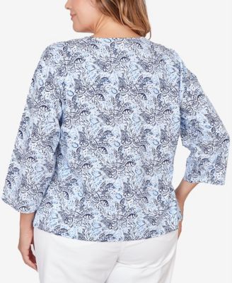 Plus Size Printed Stretch Jersey V-Neck Top