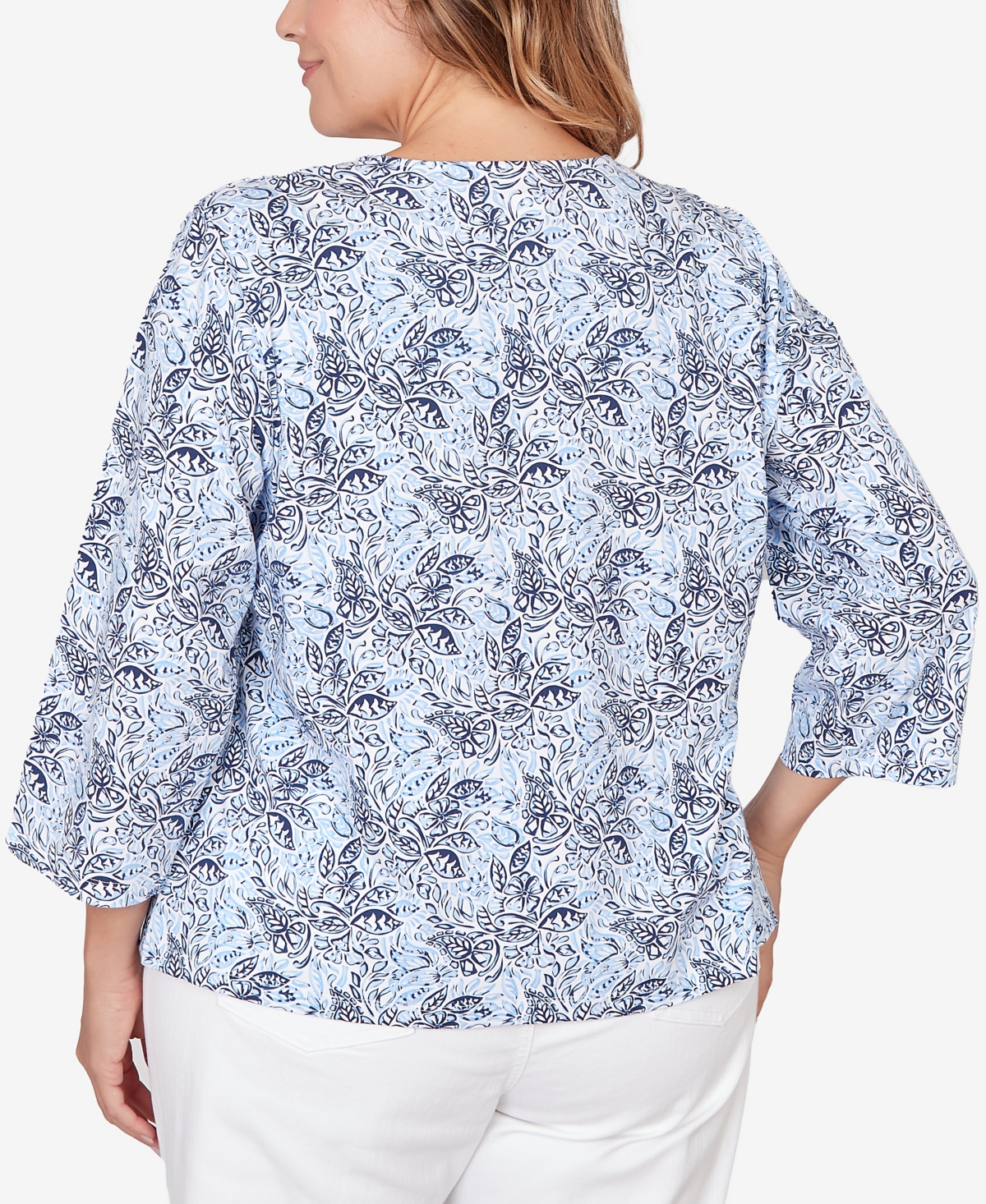 Hearts Of Palm Plus Size Printed Stretch Jersey V-Neck Top