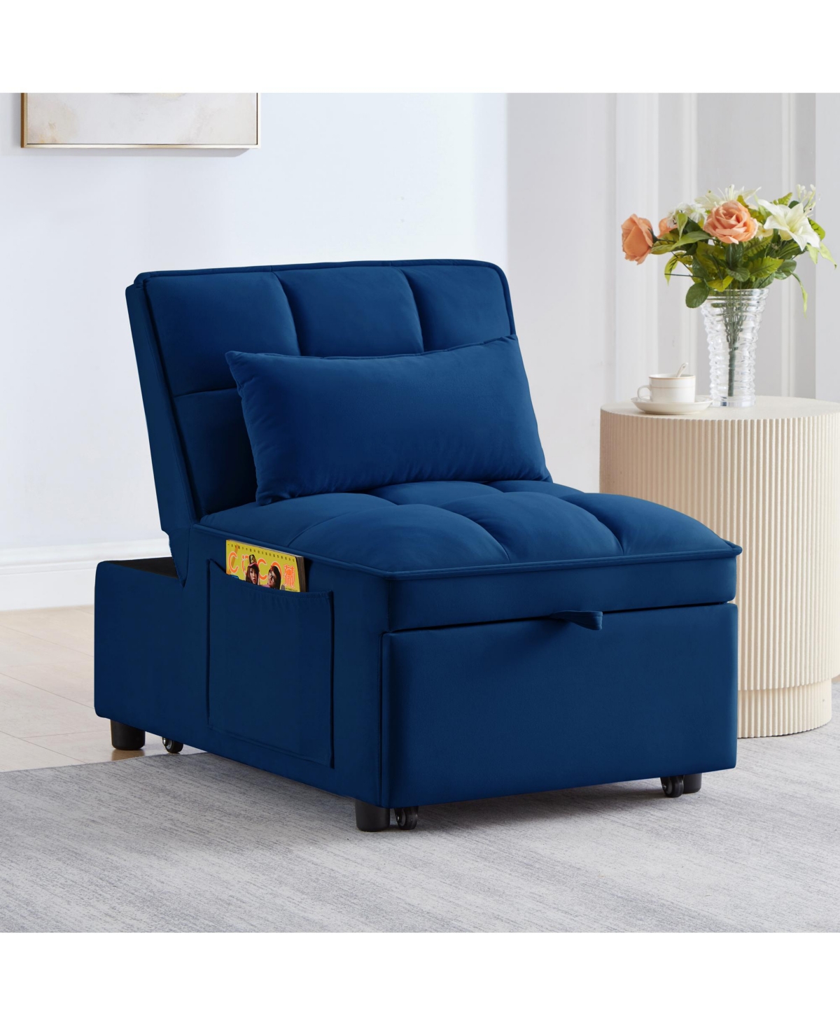 sumyeg 4-in-1 Convertible Sofa Bed with Storage Pockets Adjustable Backrest and Chaise Lounge