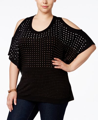 Belldini Plus Size Studded Cold-Shoulder Top