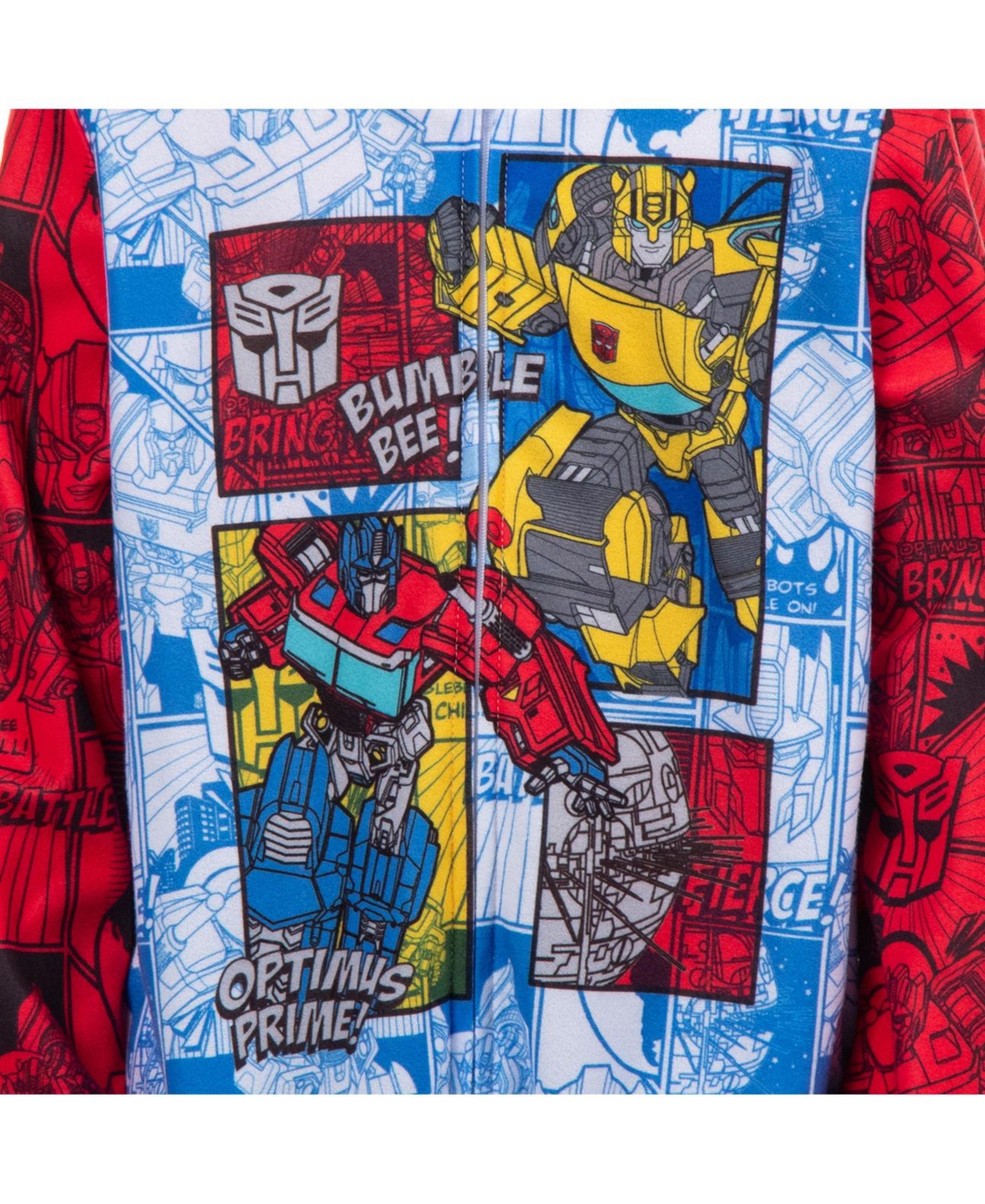 Transformers Big Boys Pajamas Autobot Optimus Prime Bumblebee Battle On Zip Front Fleece Footless Sleeper