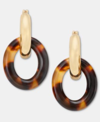 Gold-Tone Tortoise Shell Look Doorknocker Drop Earrings